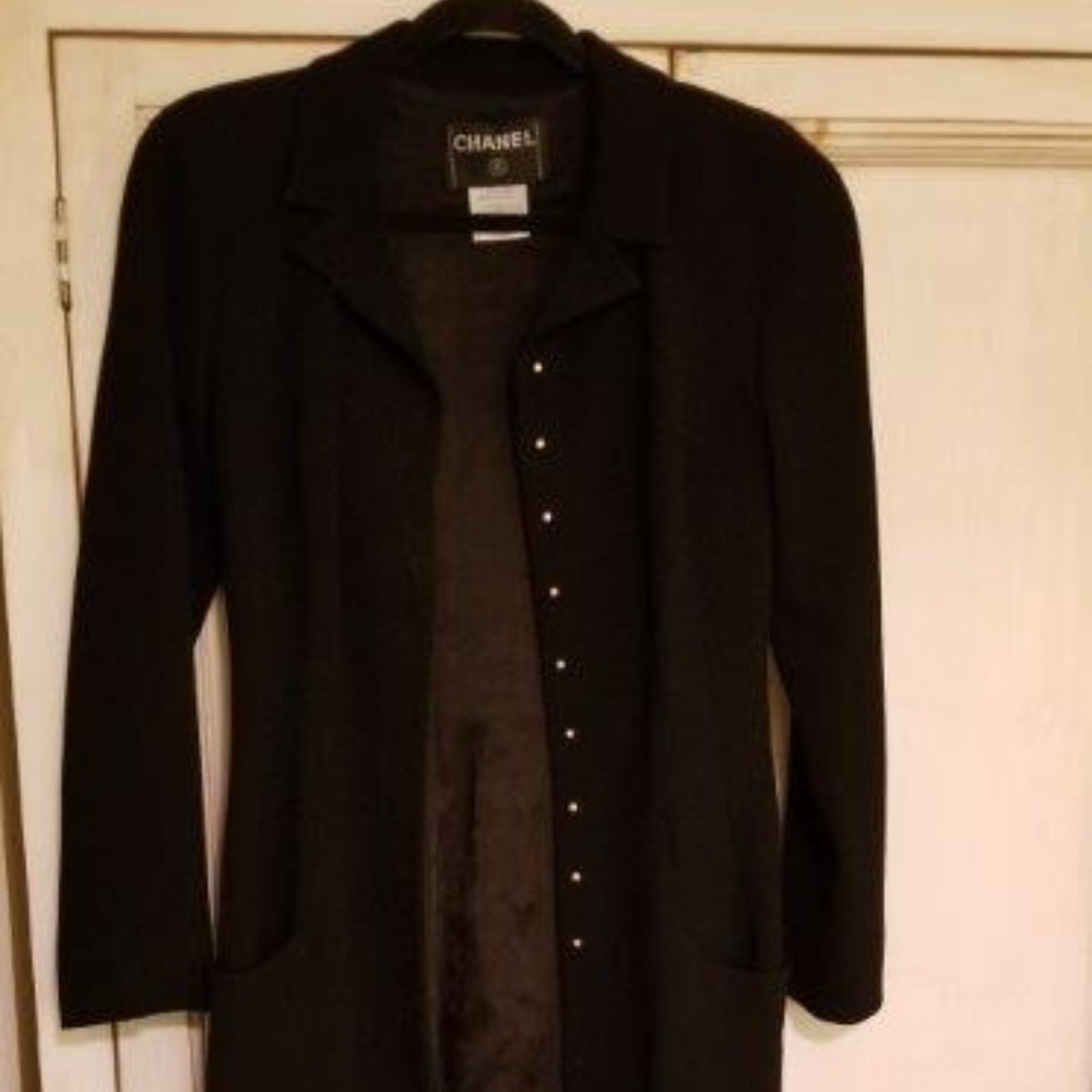 CHANEL 100% Laine wool long black dressy coat - Picture 6 of 8